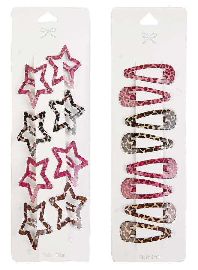 TEBIEKOY Metal Snap Hair Clips,8 Pairs Hair Barrettes for Women - Star & Water Drop Hair Barrettes, Non-Slip Y2K Accessories for Thin Thick Hair,Pink and Brown Leopard Print - Image 2